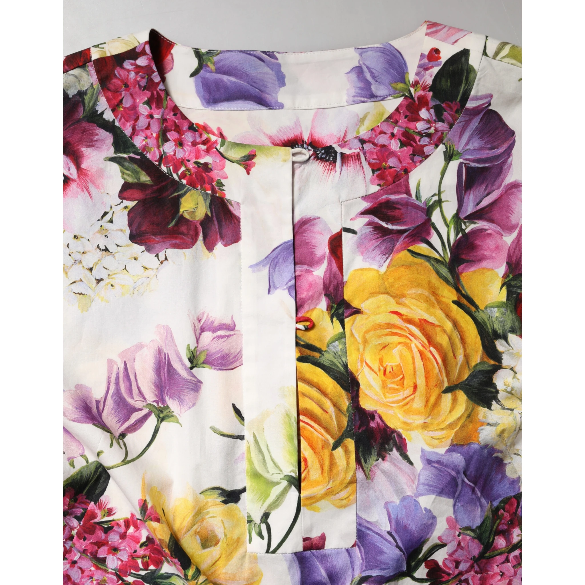 Multicolor Floral Cotton Longsleeves Midi Dress