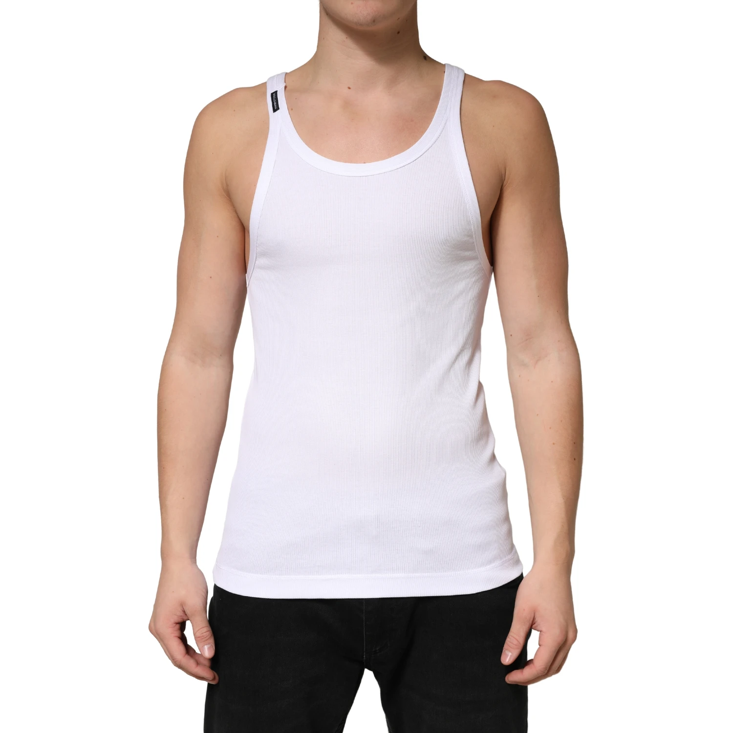 White Ribbed Cotton Sleeveless Tank Top T-shirt