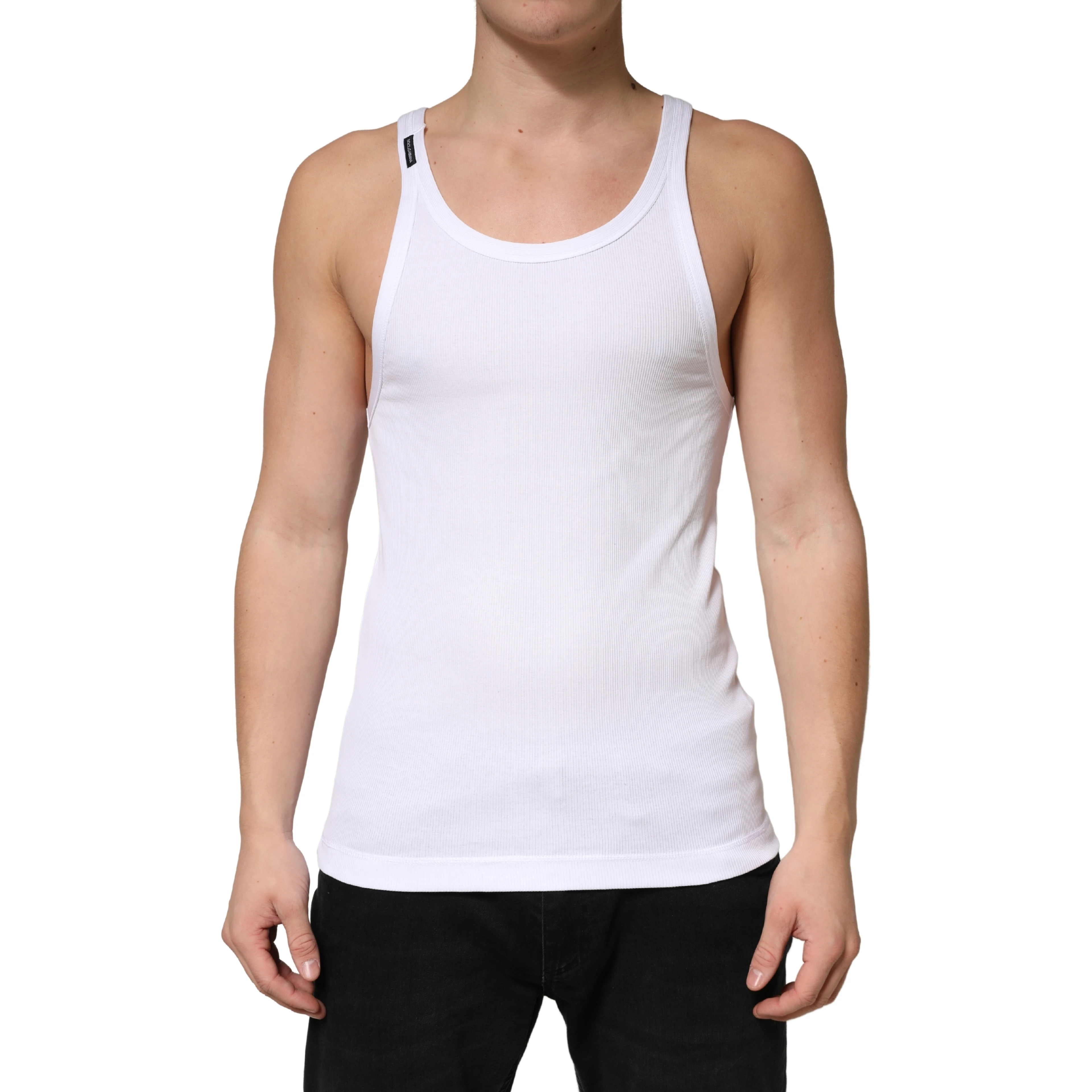 White Ribbed Cotton Sleeveless Tank Top T-shirt