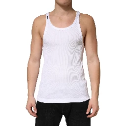White Ribbed Cotton Sleeveless Tank Top T-shirt