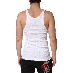 White Ribbed Cotton Sleeveless Tank Top T-shirt
