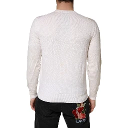 White Virgin Wool Graphic Logo Crewneck Sweater