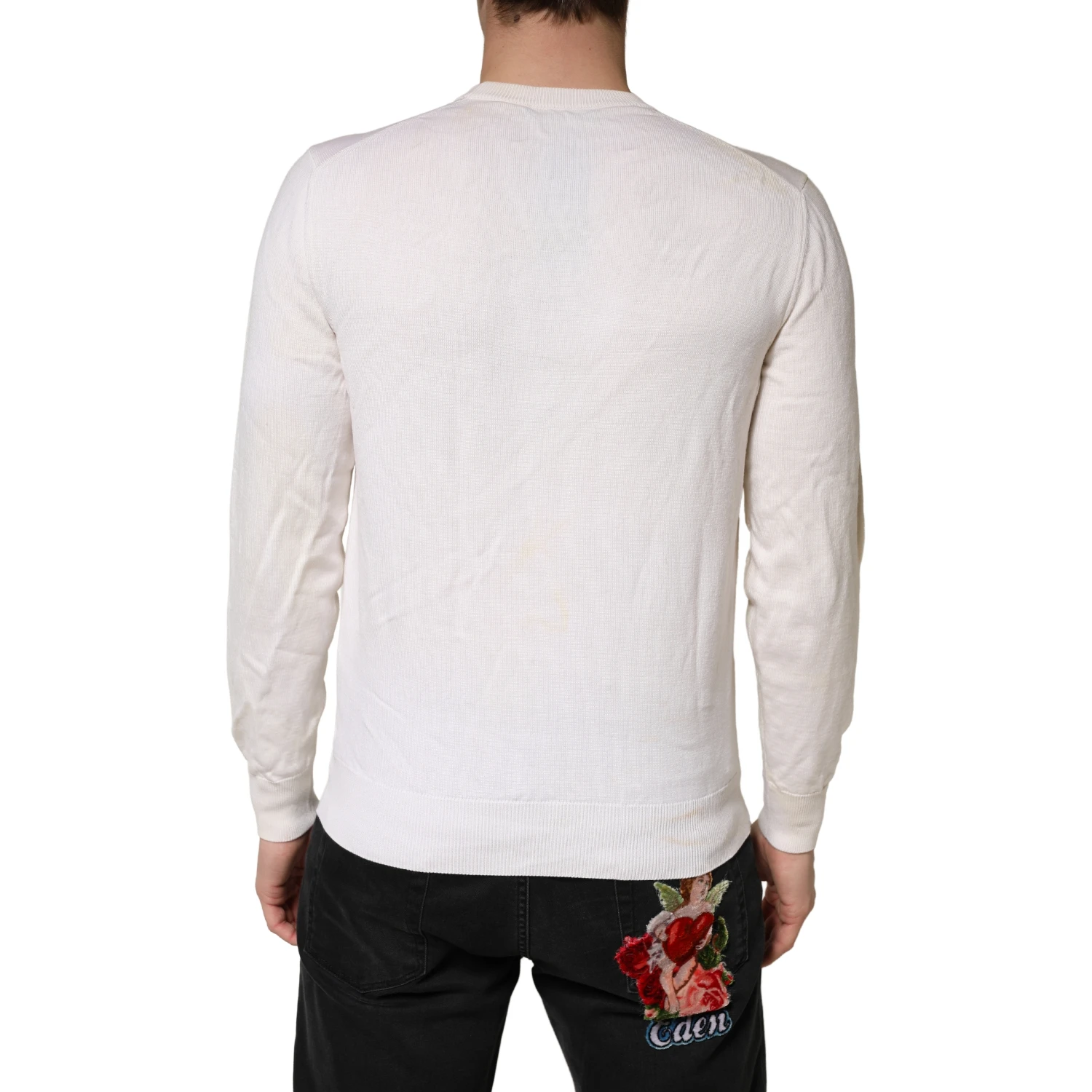 White Virgin Wool Graphic Logo Crewneck Sweater