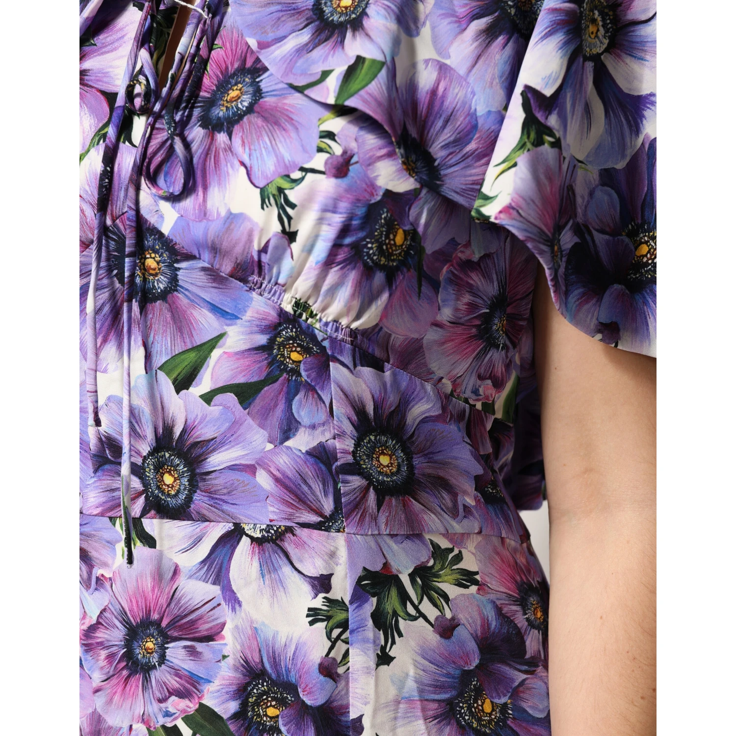 Purple Floral Silk Stretch Elegant Gown Dress