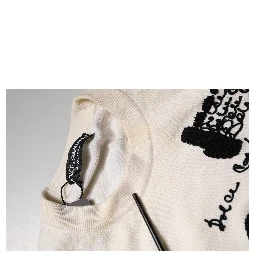 White Virgin Wool Graphic Logo Crewneck Sweater