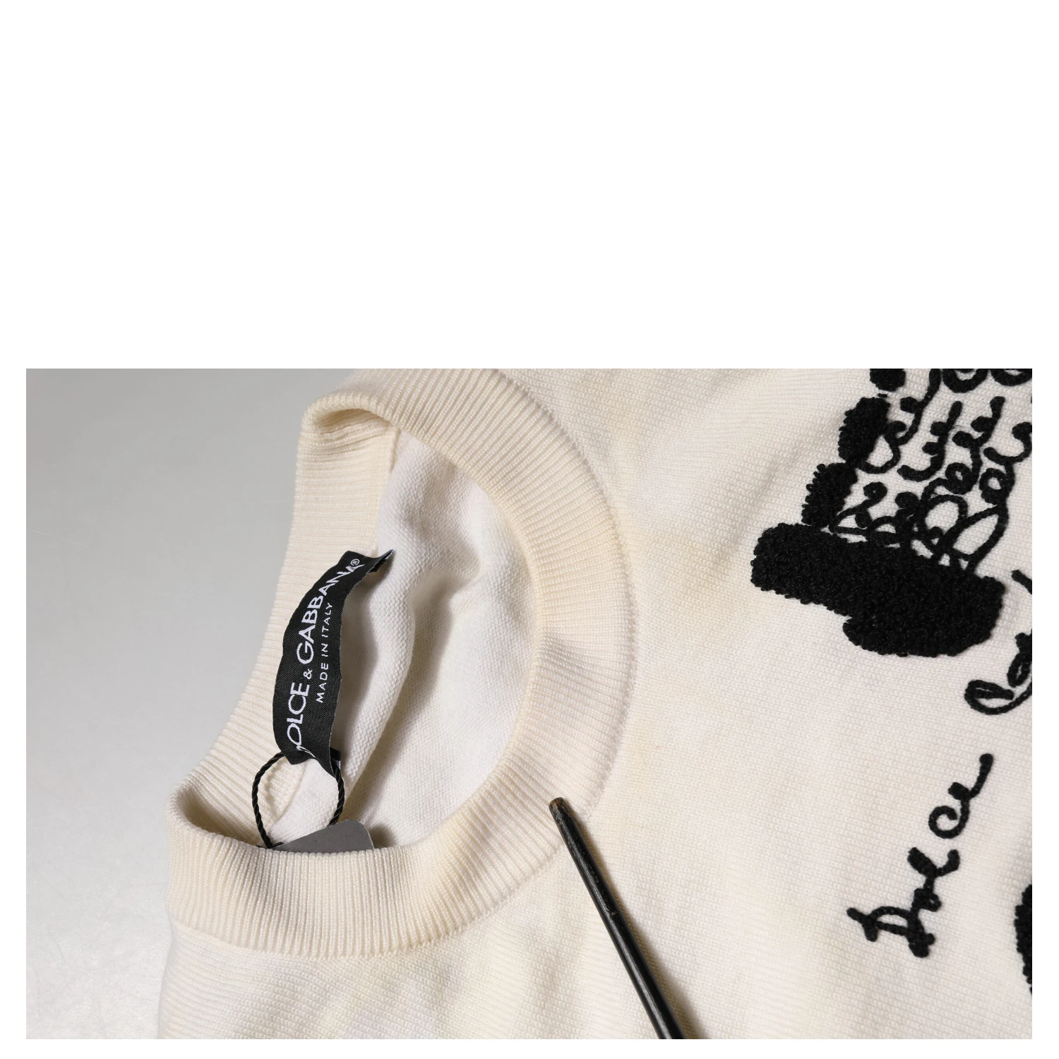 White Virgin Wool Graphic Logo Crewneck Sweater