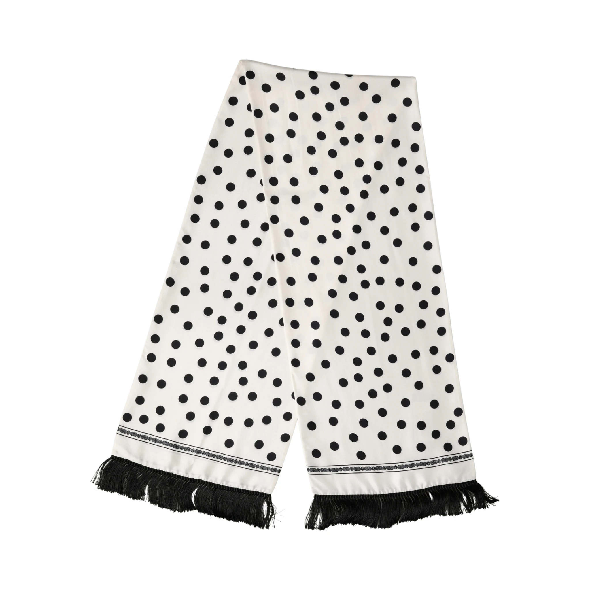 White Black Polka Dot Neck Wrap Foulard 165.5cmx32cm Scarf