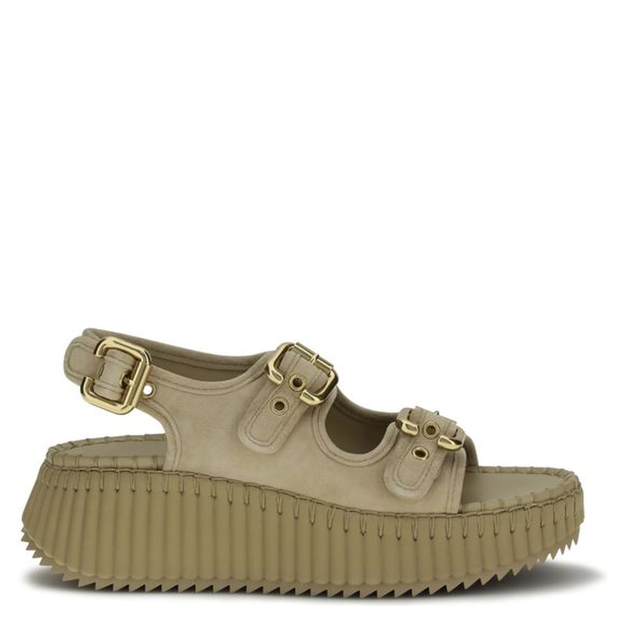 Beige Calf Leather Bos Taurus Platform Sandals