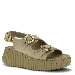 Beige Calf Leather Bos Taurus Platform Sandals