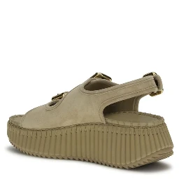 Beige Calf Leather Bos Taurus Platform Sandals