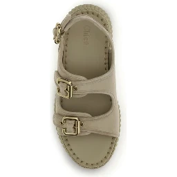 Beige Calf Leather Bos Taurus Platform Sandals