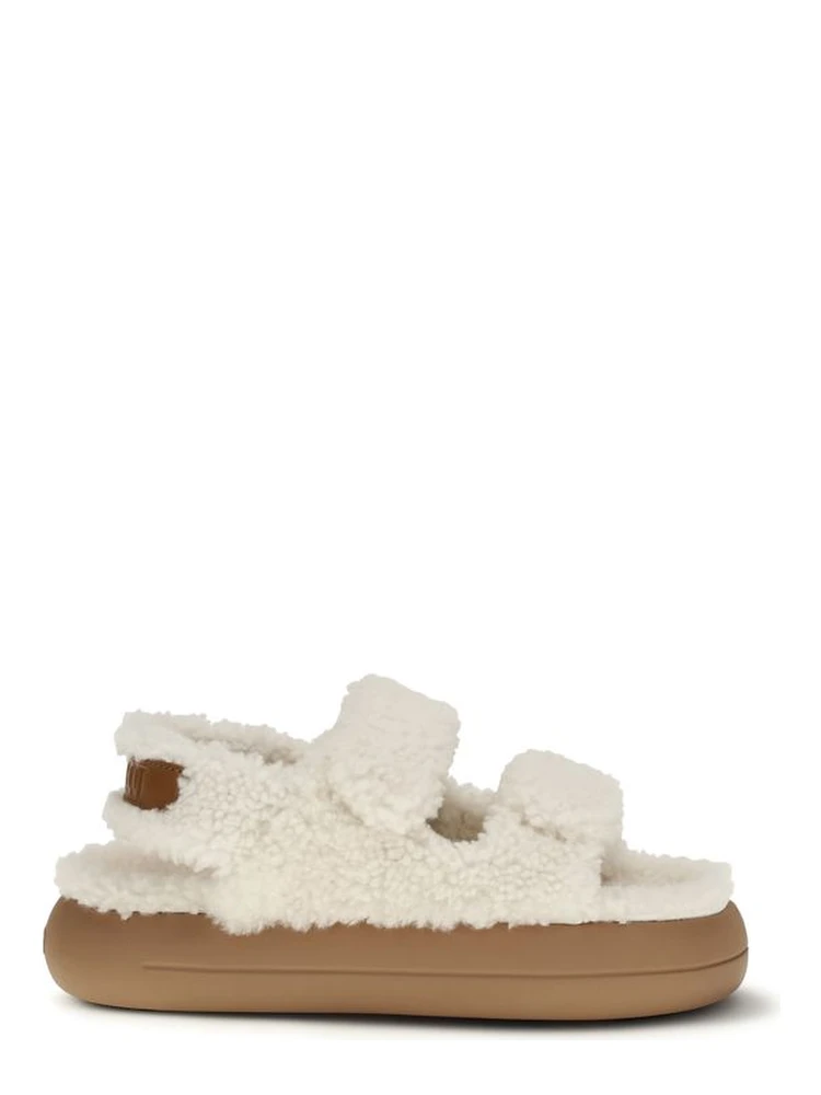 White Calf Leather Bos Taurus Flat Sandals