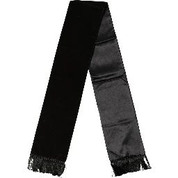 Black Silk Fringe Neck Wrap Foulard 139.5cm x 15.5cm Scarf