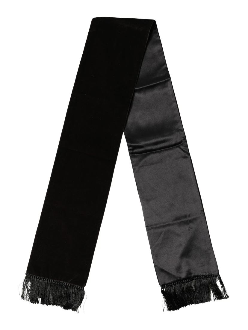 Black Silk Fringe Neck Wrap Foulard 139.5cm x 15.5cm Scarf