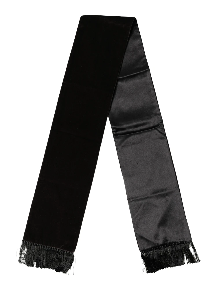 Black Silk Fringe Neck Wrap Foulard 139.5cm x 15.5cm Scarf alternative
