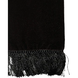 Black Silk Fringe Neck Wrap Foulard 139.5cm x 15.5cm Scarf