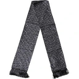 Black Silk Geometric Fringe Wrap Foulard 136cm X 15cm  Scarf