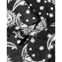 Black Silk Sun Moon Star Fringe Foulard 178cm X 33cm Scarf