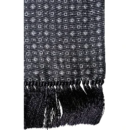 Black Silk Geometric Fringe Wrap Foulard 136cm X 15cm  Scarf