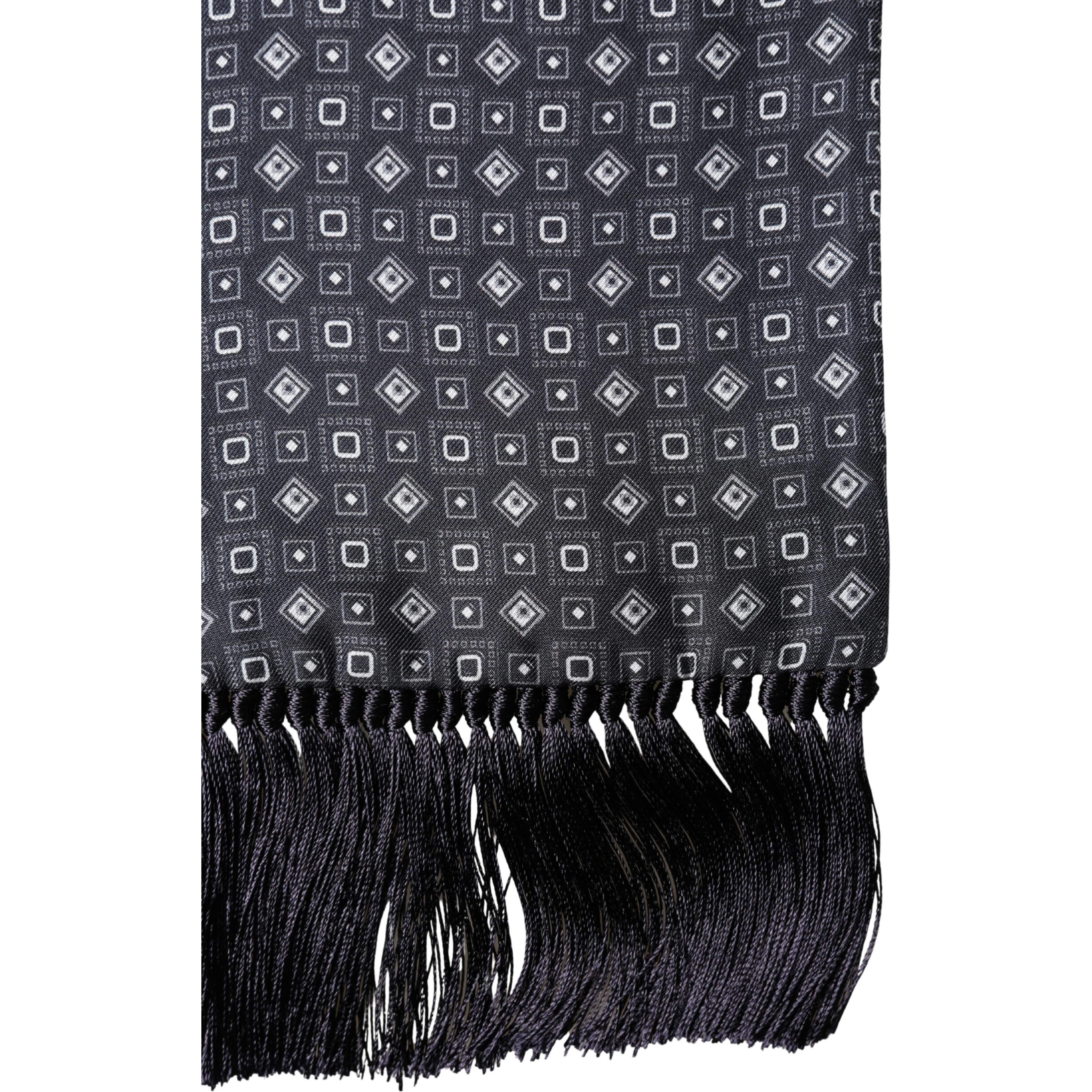 Black Silk Geometric Fringe Wrap Foulard 136cm X 15cm  Scarf