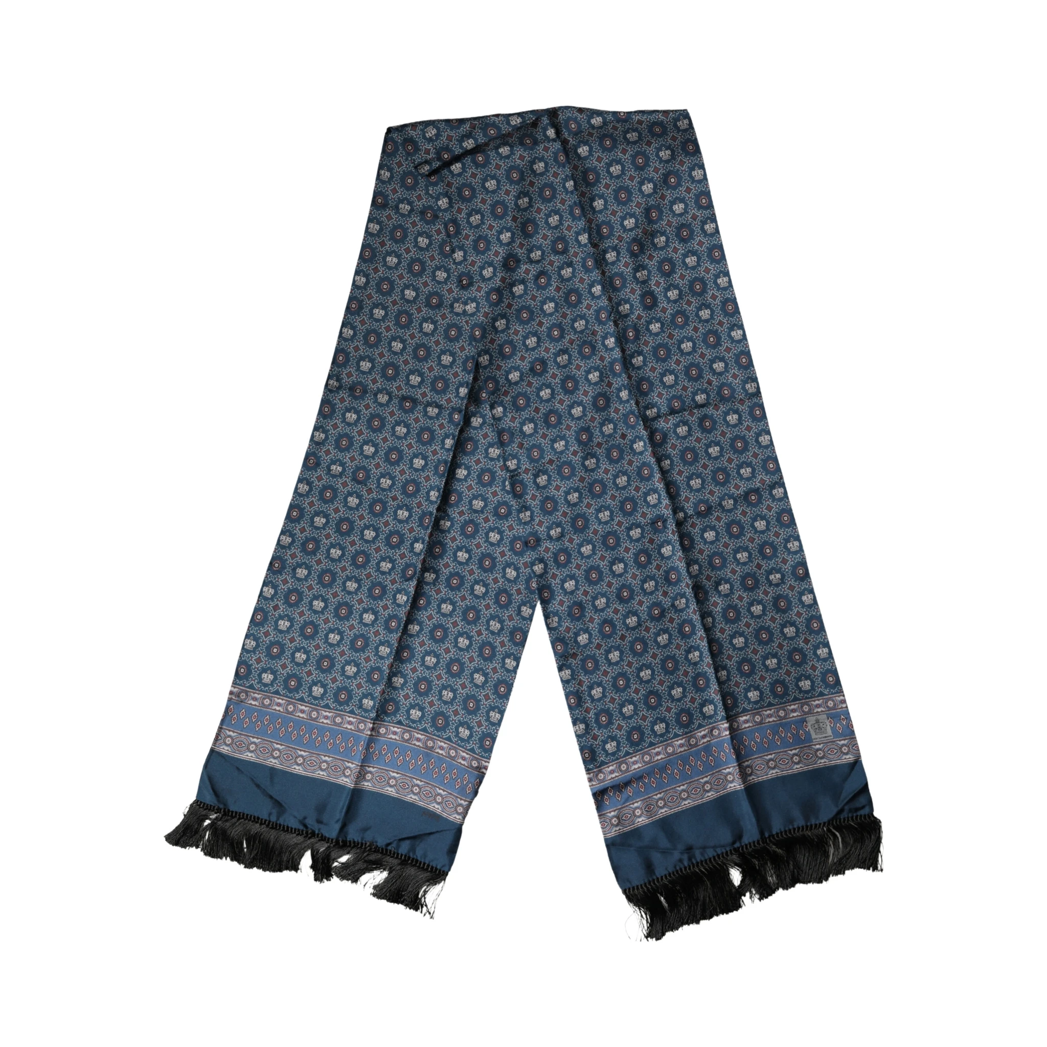 Blue Silk Crown Geometric Wrap Foulard 184cm X 33cm Scarf