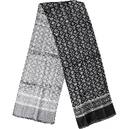 Black Gray Silk Bird Fringe Wrap Foulard 140cm X 23cm Scarf