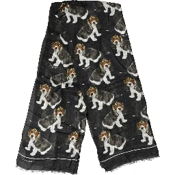 Black Dog Print Modal Wool Wrap Foulard 178cm X 63cm Scarf