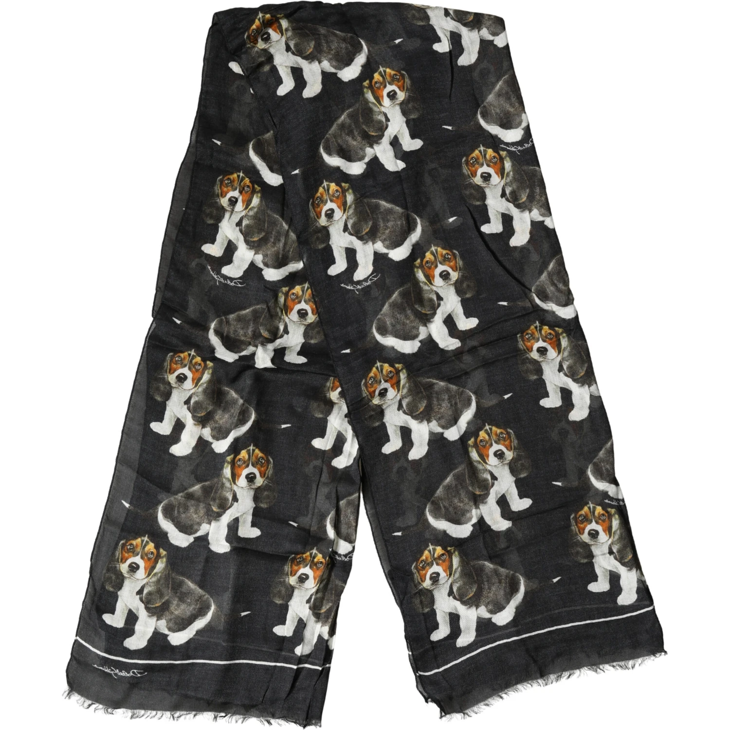 Black Dog Print Modal Wool Wrap Foulard 178cm X 63cm Scarf