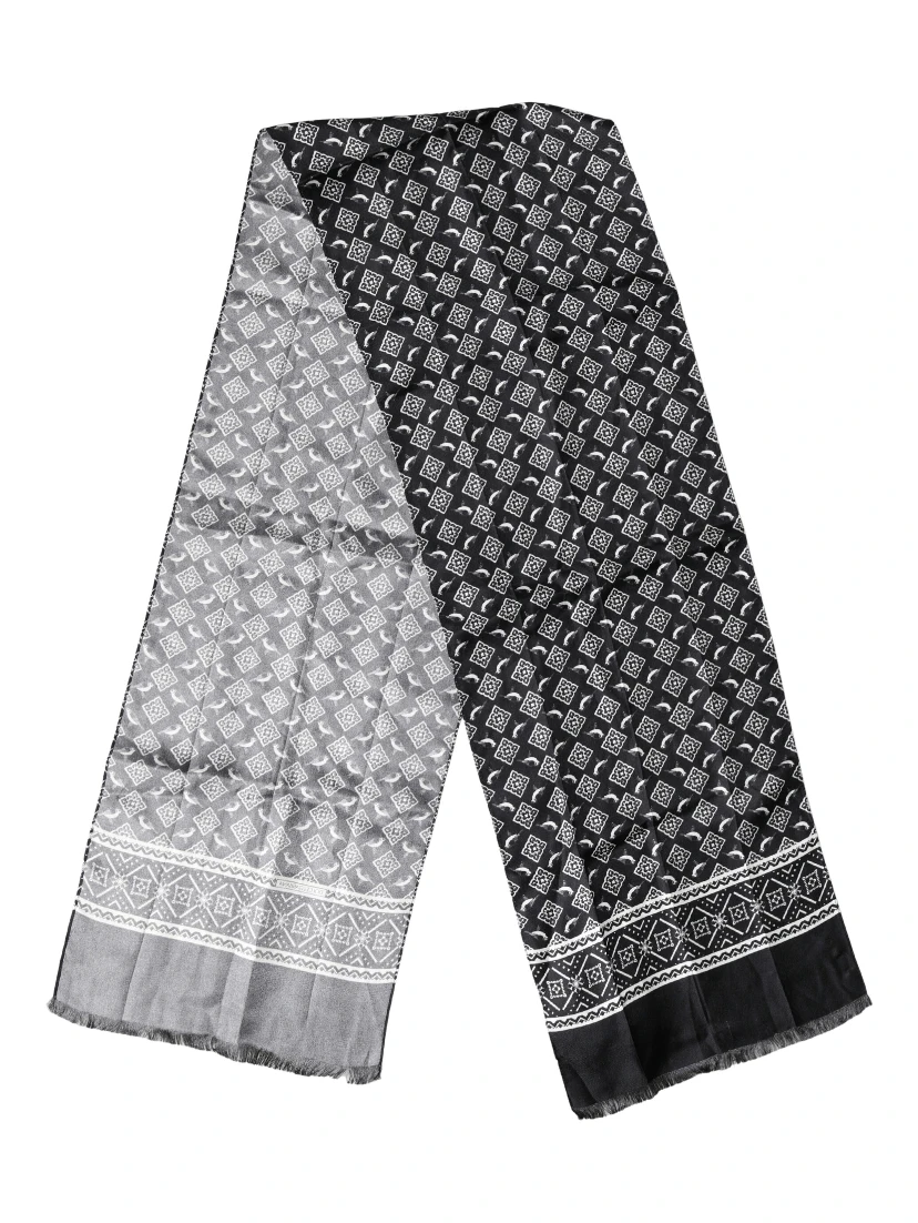 Black Gray Silk Bird Fringe Wrap Foulard 140cm X 23cm Scarf
