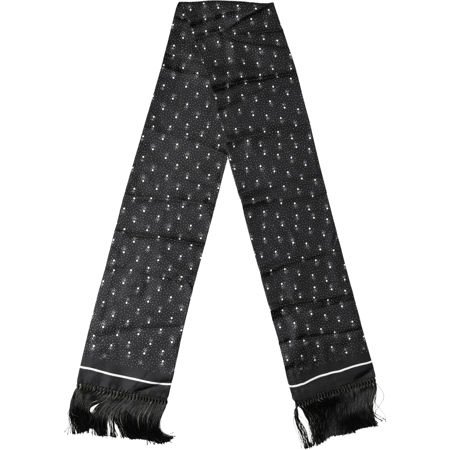 Black White Silk Dotted Print Foulard 140cm X 15cm Scarf