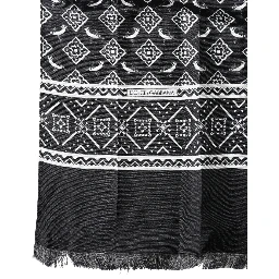 Black Gray Silk Bird Fringe Wrap Foulard 140cm X 23cm Scarf