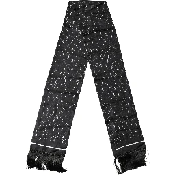Black White Silk Dotted Print Foulard 140cm X 15cm Scarf