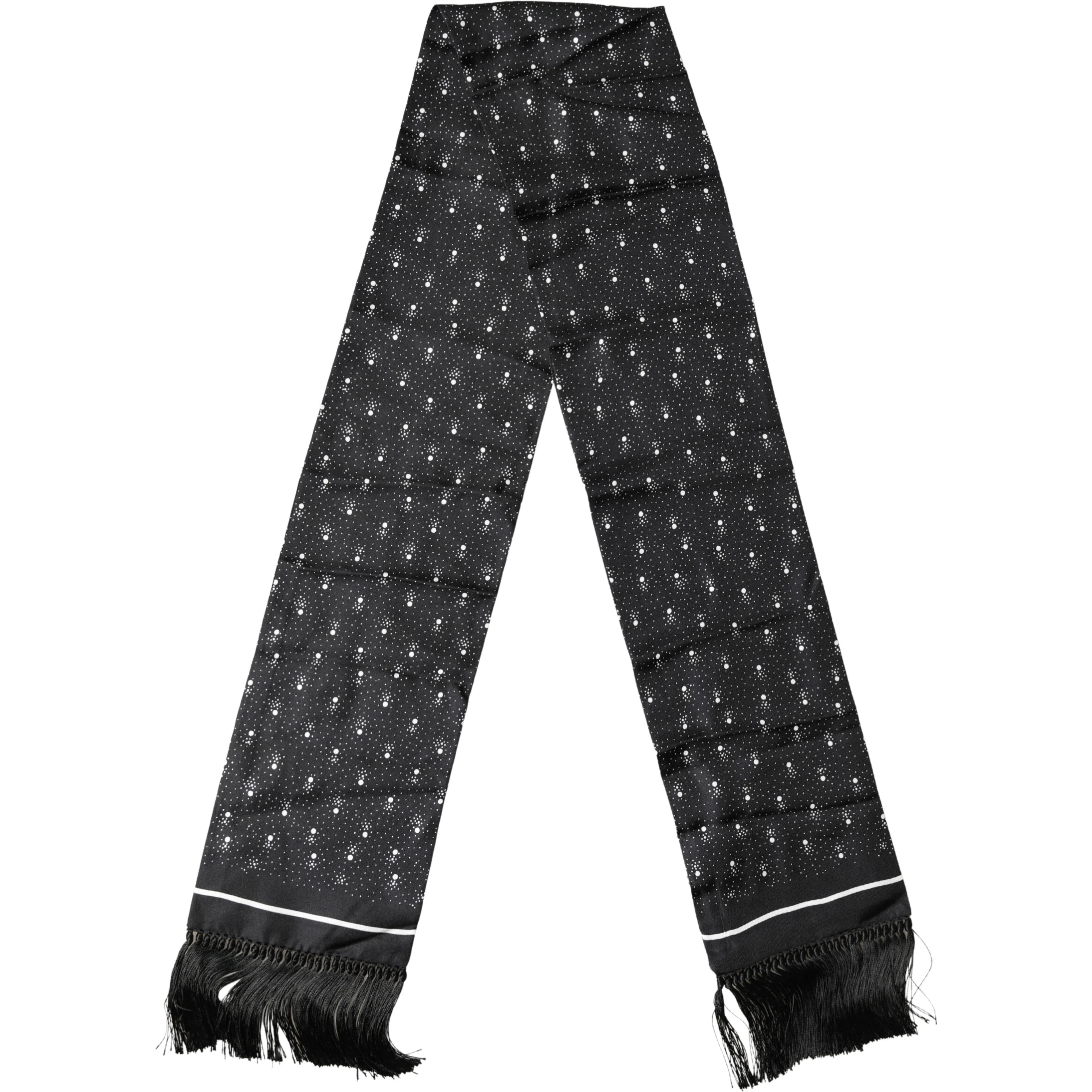 Black White Silk Dotted Print Foulard 140cm X 15cm Scarf