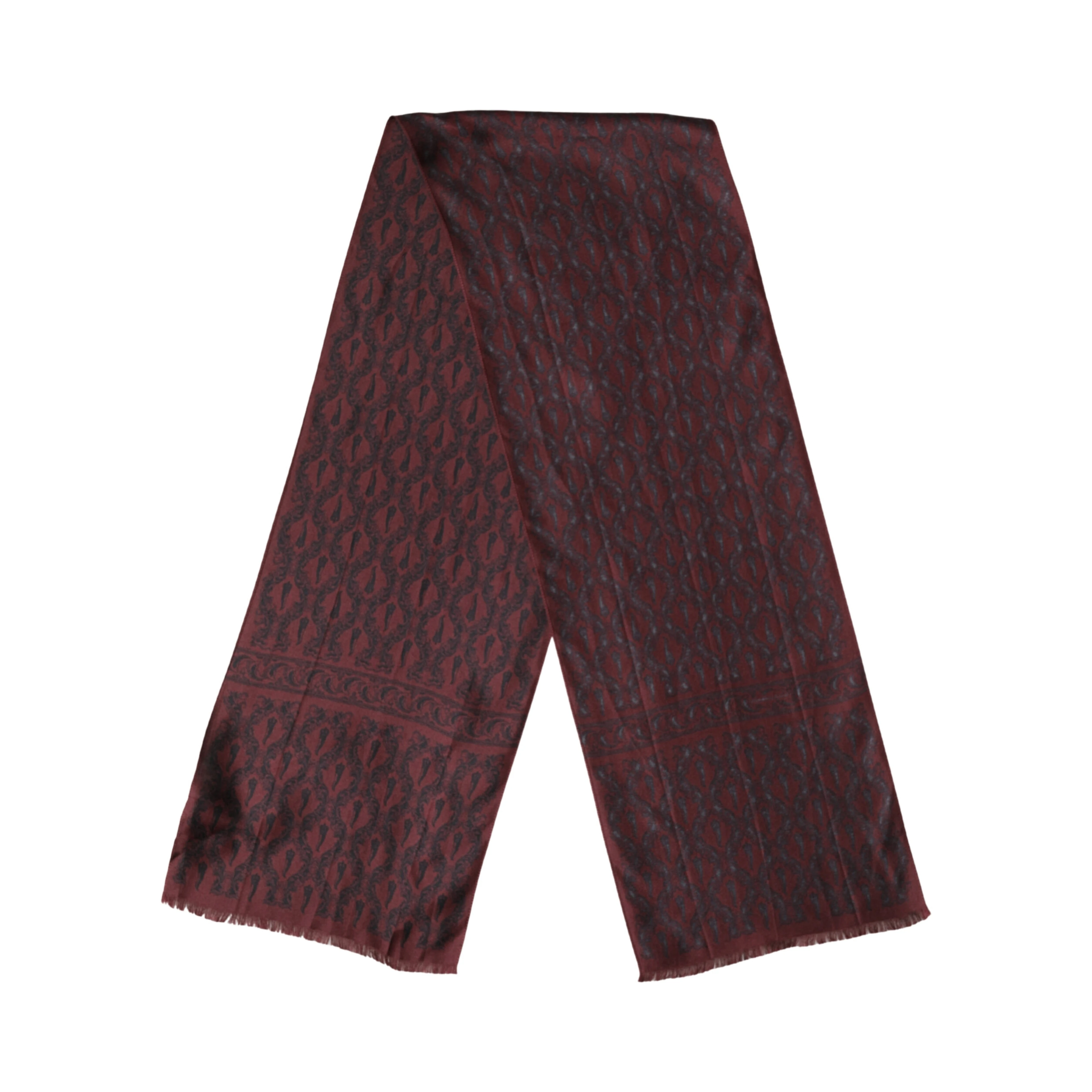 Burgundy Black Silk Paisley Foulard 135cm X 22cm  Scarf