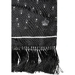 Black White Silk Dotted Print Foulard 140cm X 15cm Scarf