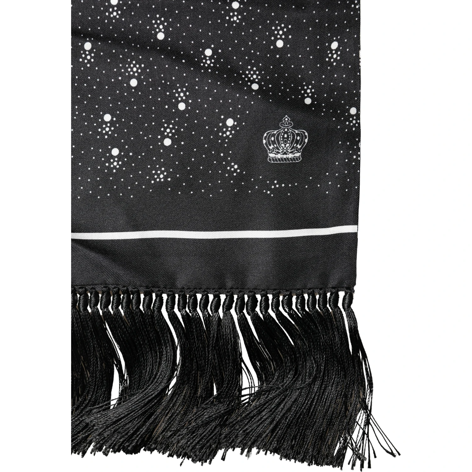 Black White Silk Dotted Print Foulard 140cm X 15cm Scarf