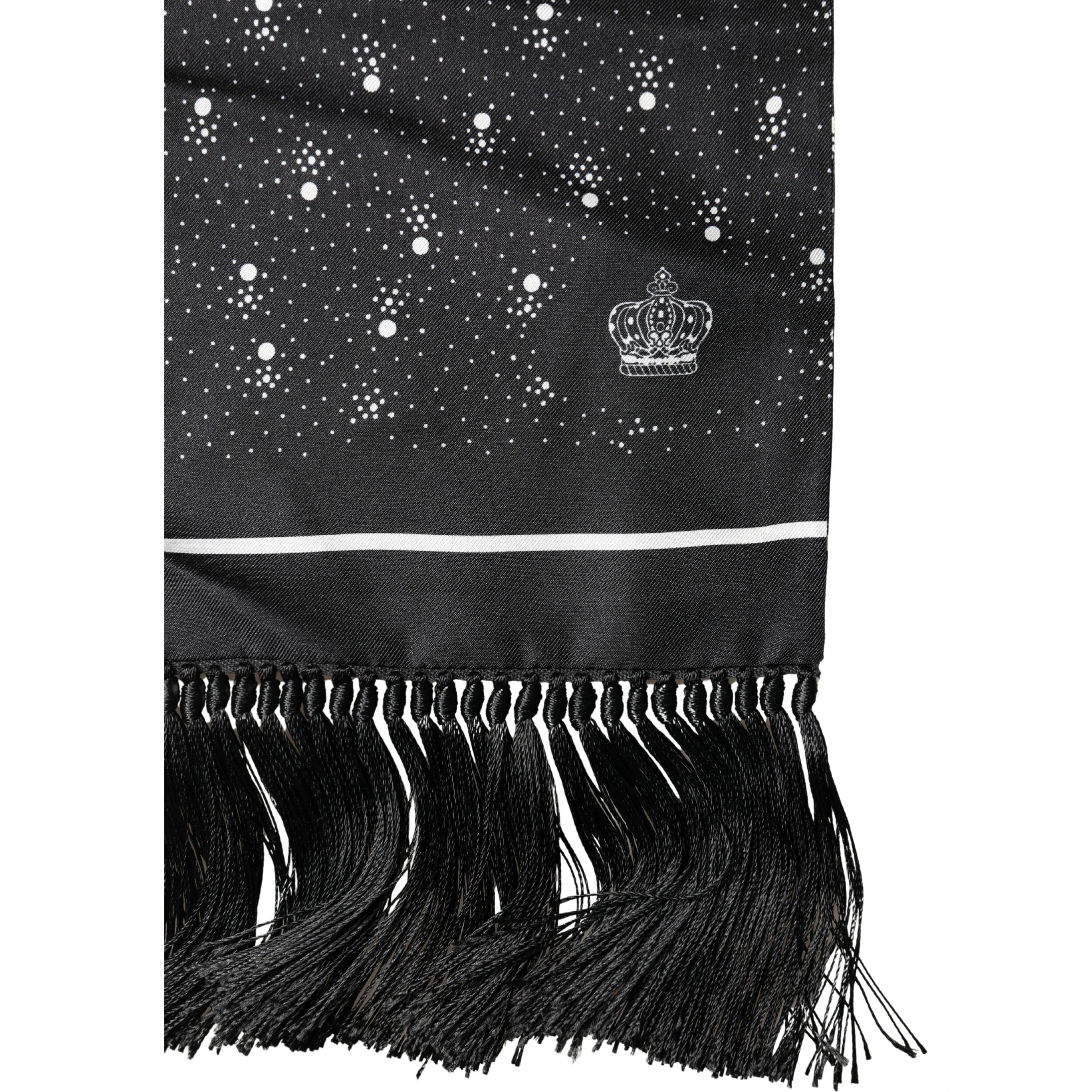 Black White Silk Dotted Print Foulard 140cm X 15cm Scarf