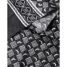Black Gray Silk Bird Fringe Wrap Foulard 140cm X 23cm Scarf