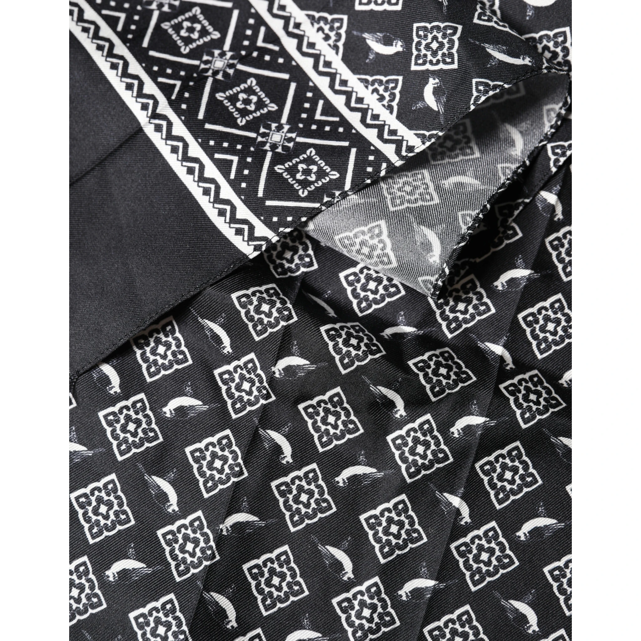 Black Gray Silk Bird Fringe Wrap Foulard 140cm X 23cm Scarf