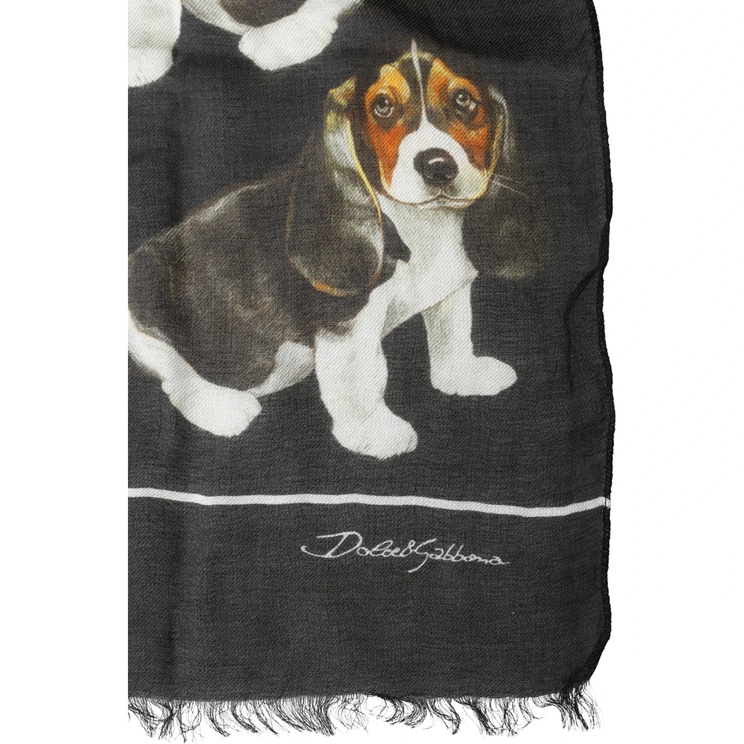 Black Dog Print Modal Wool Wrap Foulard 178cm X 63cm Scarf