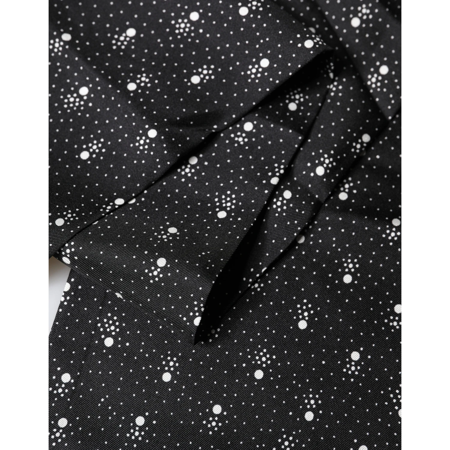 Black White Silk Dotted Print Foulard 140cm X 15cm Scarf
