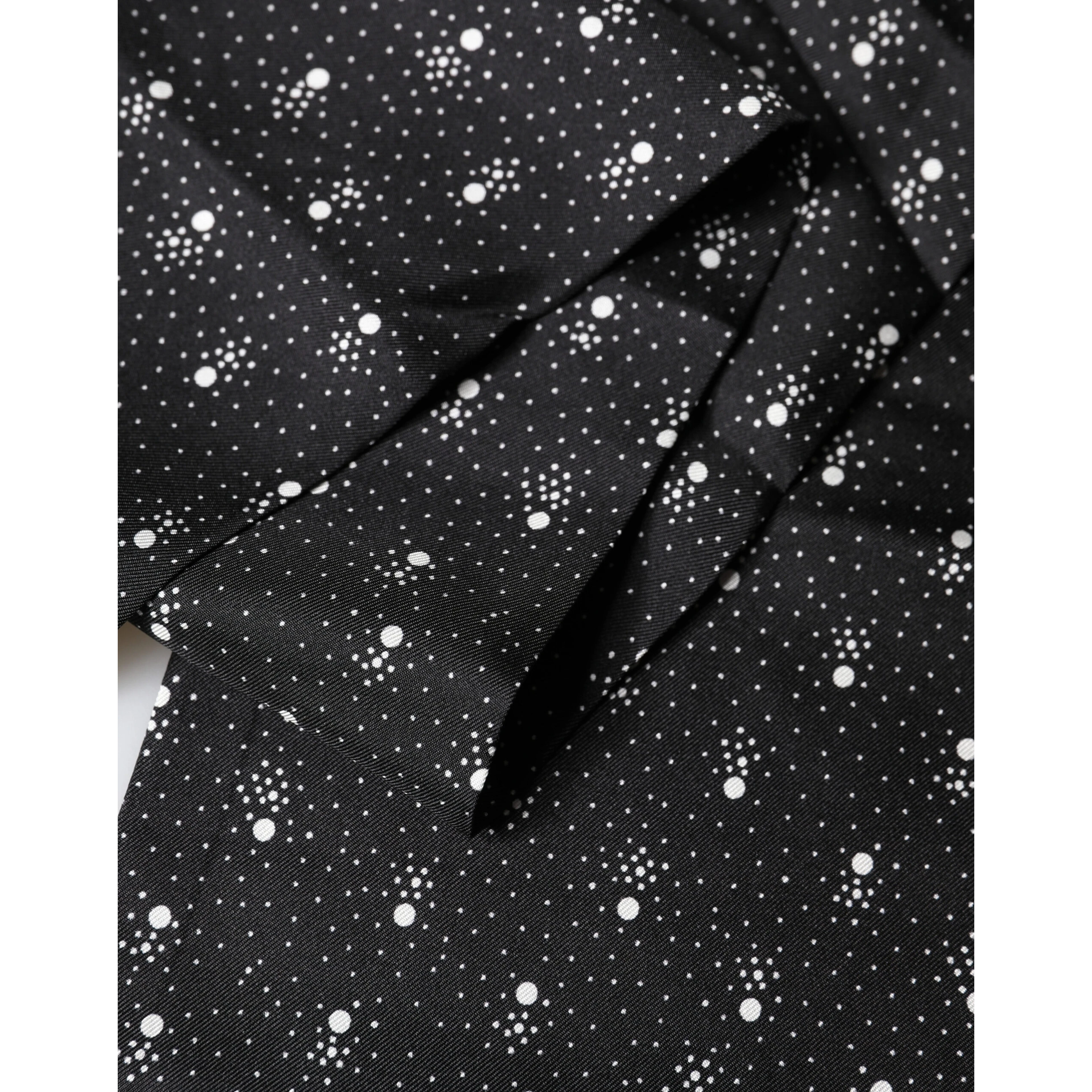 Black White Silk Dotted Print Foulard 140cm X 15cm Scarf