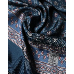 Blue Silk Crown Geometric Wrap Foulard 184cm X 33cm Scarf