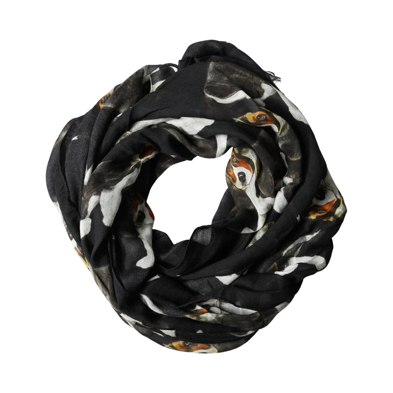 Black Dog Print Modal Wool Wrap Foulard 178cm X 63cm Scarf
