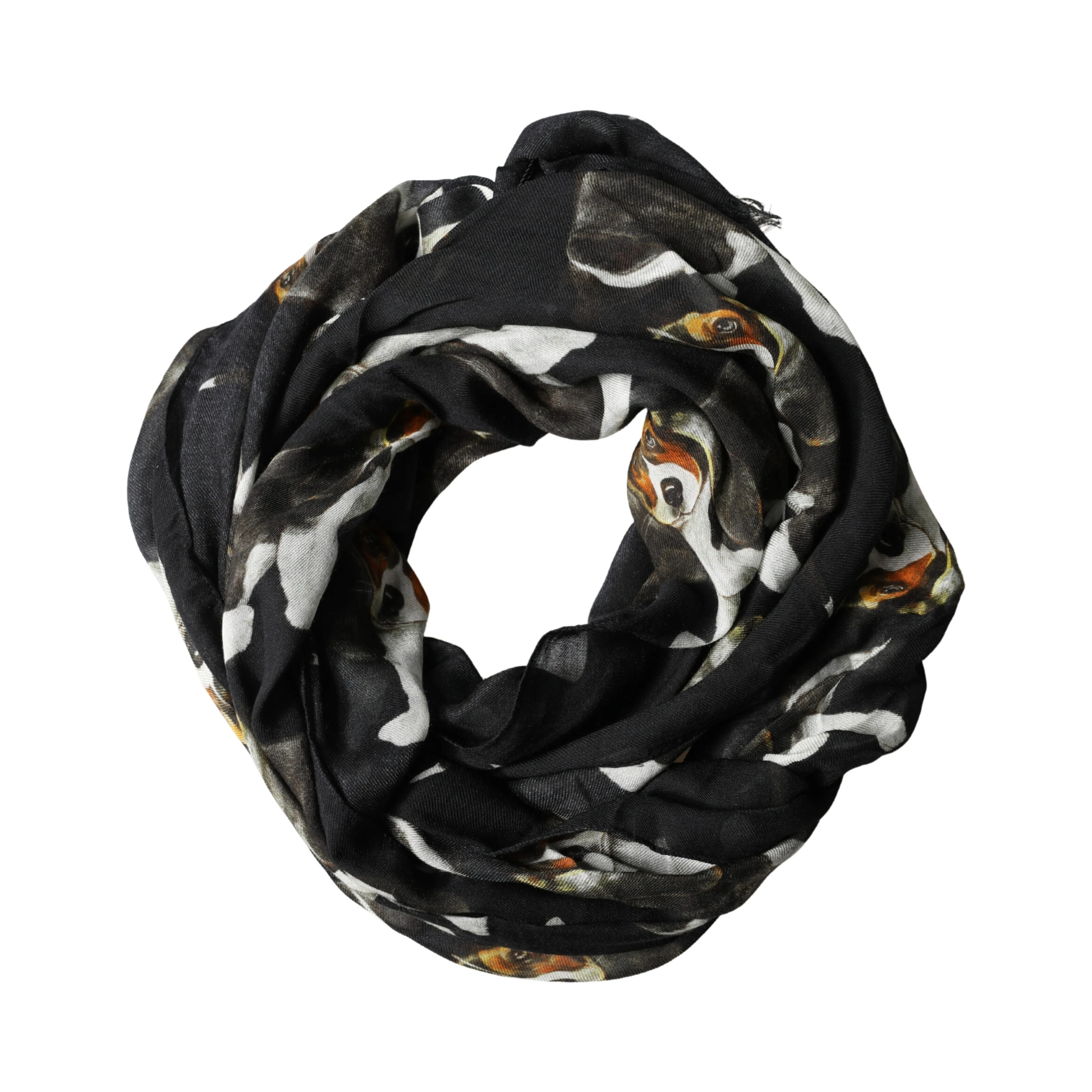 Black Dog Print Modal Wool Wrap Foulard 178cm X 63cm Scarf