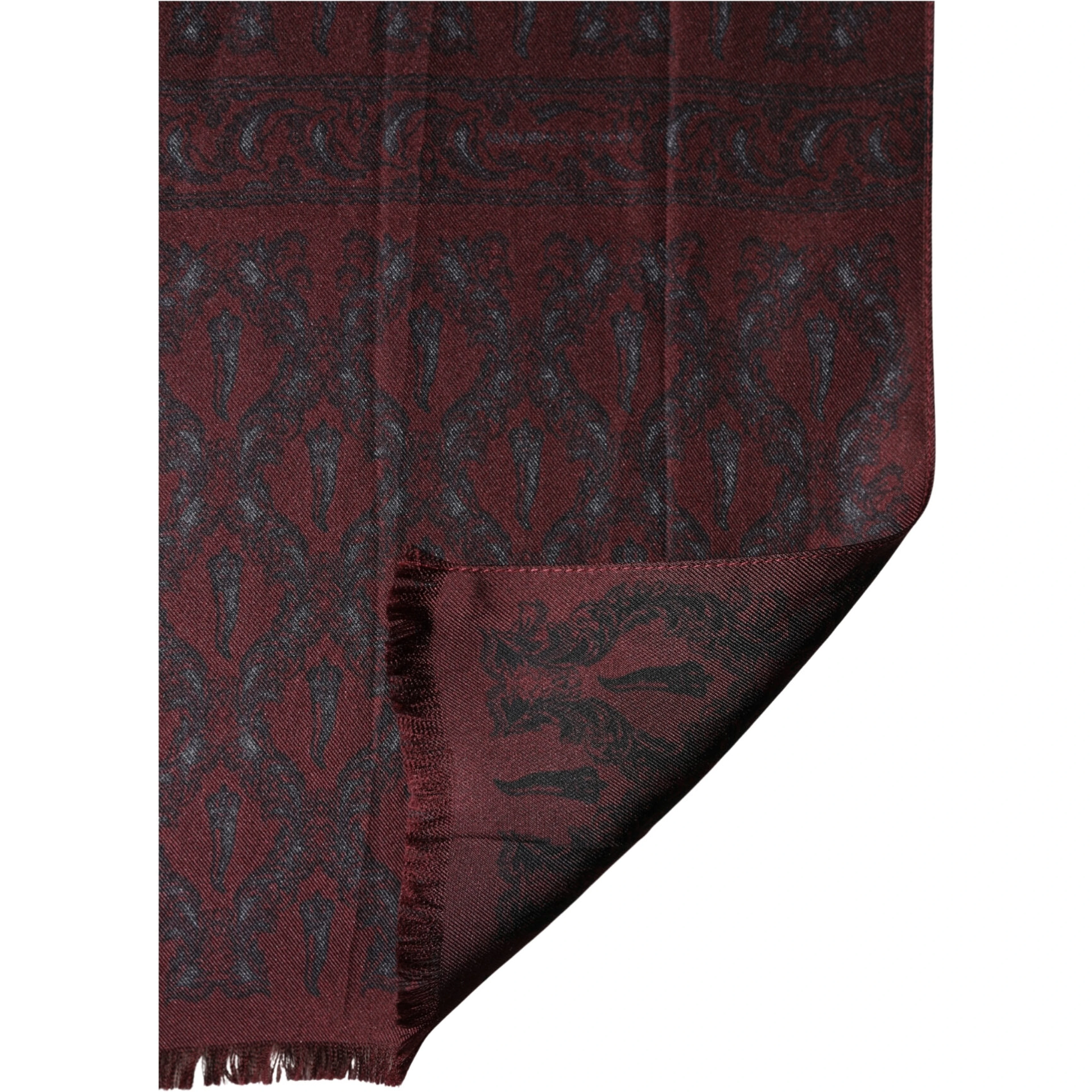Burgundy Black Silk Paisley Foulard 135cm X 22cm  Scarf