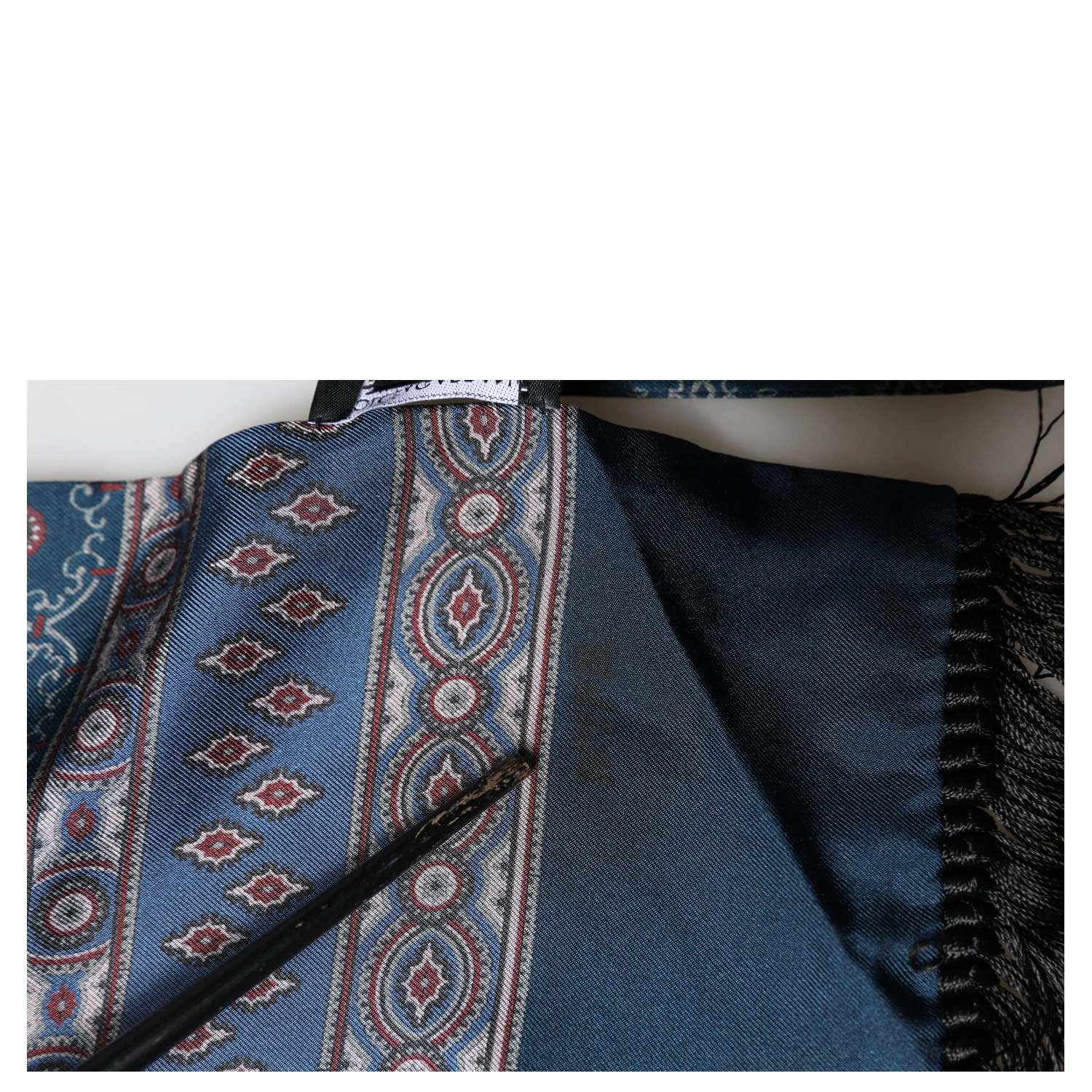 Blue Silk Crown Geometric Wrap Foulard 184cm X 33cm Scarf