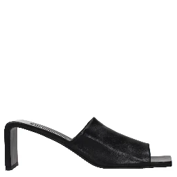 Black Leather Stiletto Heel Sandals