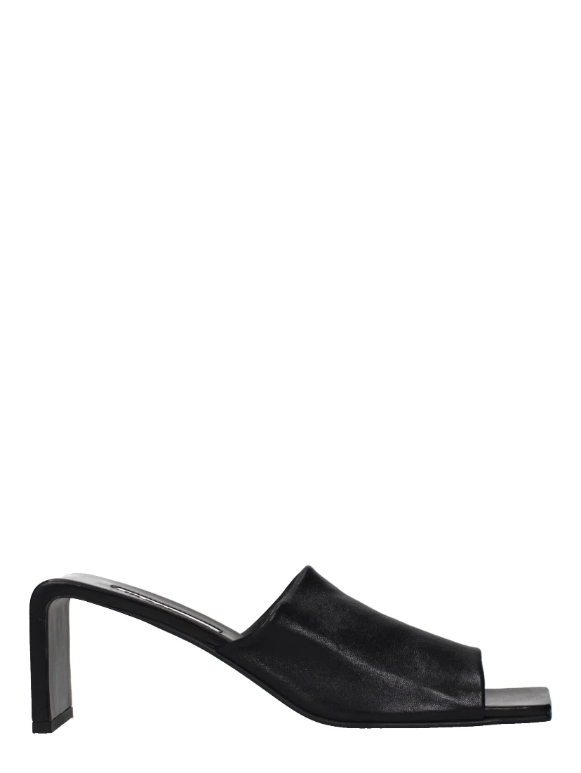 Black Leather Stiletto Heel Sandals