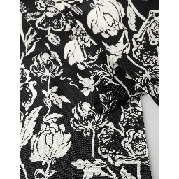 Black White Silk Floral Print Fringe 136cm X 15.5cm  Scarf